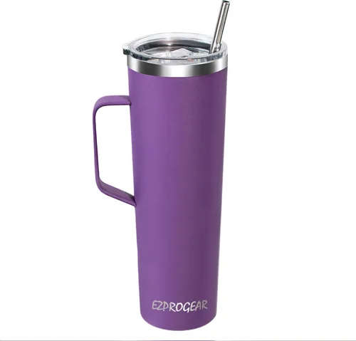Vista 8 de Ezprogear Taza de acero inoxidable de 34 oz con asa Taza aislada de doble pared para viajes (negro)