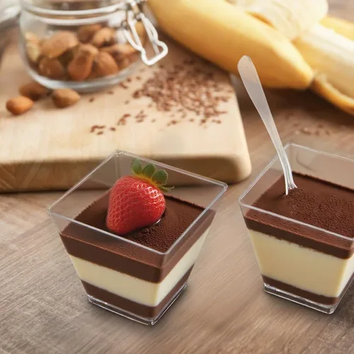 Vista 6 de 100 tazas de postre de plástico de 4 onzas con cucharas, desechables