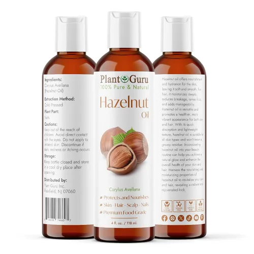 Vista 2 de Plant Guru Aceite de avellana de 4 onzas líquidas. Presionado en frío, 100% puro, natural, hidratante para el crecimiento de la piel, la cara