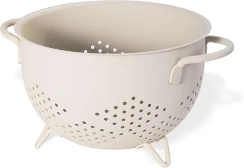 Vista 9 de Colador de metal de 5 cuartos de galón con recubrimiento en polvo, colador de metal autodrenante con base, cesta de frutas y verduras con asas