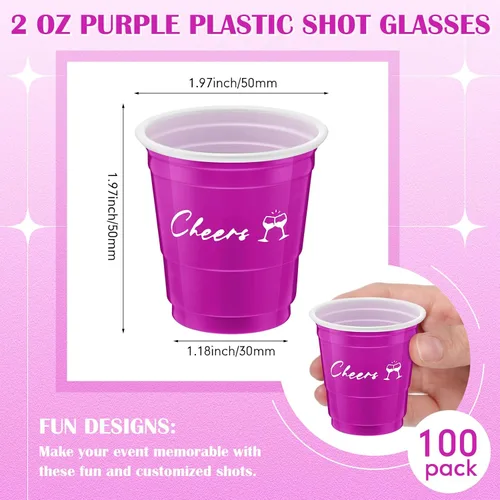 Vista 2 de Lounsweer 100 vasos de plástico de 2 onzas, vasos desechables, mini vasos de plástico para fiesta de despedida de soltera, degustación