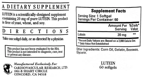 Vista 2 de Luteína 20mg 60 cápsulas blandas - Paquete de 3 - Fórmulas ecológicas/investigación cardiovascular