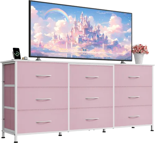 Vista 18 de WLIVE Soporte de TV para TV de 55 pulgadas, cómoda de 9 cajones para A-Rosa