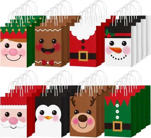 Vista 10 de Yeaqee 80 piezas - bolsas de regalo de Navidad - tamaño pequeño - Merry Christmas Xmas - bolsas de regalo de Navidad con asas - bolsas de papel