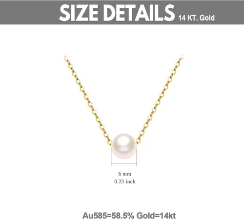 Vista 4 de Collar de perlas de oro macizo de 14 quilates para mujer, collar con colgante de perlas cultivadas de agua dulce real, collar de 0.39 pulgadas
