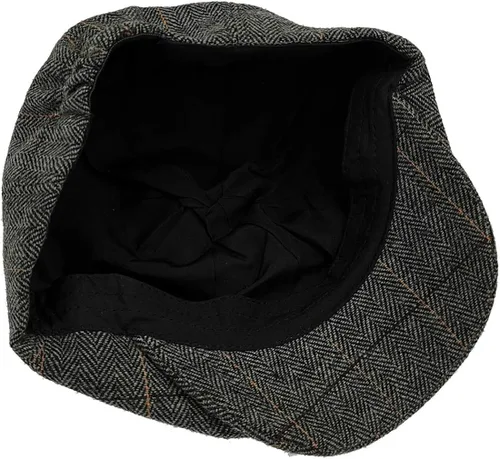 Vista 4 de Charmylo Newsboy Gorra Gatsby Baker Boy Gorra plana Tweed ajustable Peaky Herringbone tela Cap Hat, negro (A - Black)