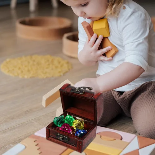 Vista 5 de balacoo 1 juego de mini cofres del tesoro pirata, caja de almacenamiento de joyas pirata vintage con cerradura y joyas, manualidades para niños