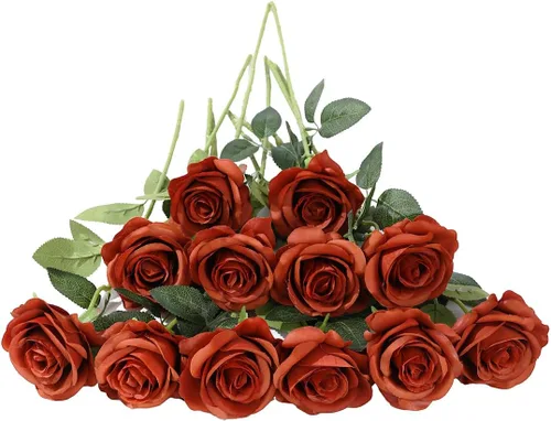 Vista 8 de Laelfe 12 PCS Flores Artificiales Rosas Negras, Flores de Seda Falsas de Tallo Largo Rosa Artificial para Decoraciones de Halloween Hogar Boda Negro