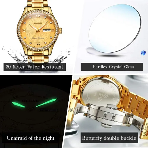 Vista 3 de OLEVS - Relojes de diamantes para hombres, relojes de vestir a prueba de agua, relojes analógicos de cuarzo de lujo con calendario de fecha y correa