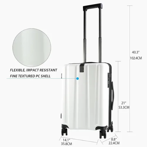 Vista 2 de KROSER Equipaje de mano con ruedas giratorias y cerradura TSA integrada, maleta duradera con ruedas, Blanco