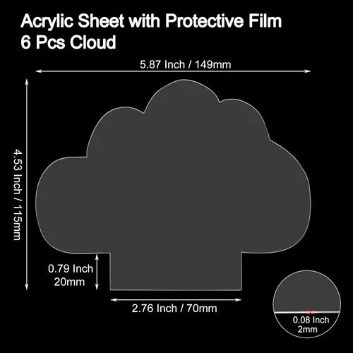 Vista 2 de 6 piezas de 2mm de acrílico en blanco para base de luz, lámina de acrílico en forma de nube con película protectora, plástico transparente