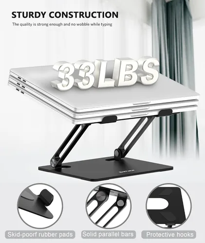 Vista 6 de BoYata - Soporte para laptop, elevador ajustable multiángulo, hasta 17 pulgadas, color negro Sturdy Alloy Steel, Heat-Vent Design and Silicone