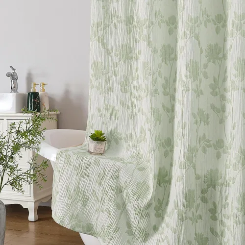 Vista 11 de OVZME Cortina de ducha dorada con flores de 72 pulgadas de largo, cortina de baño de textura arrugada y gruesa de calidad hotelera, decoración