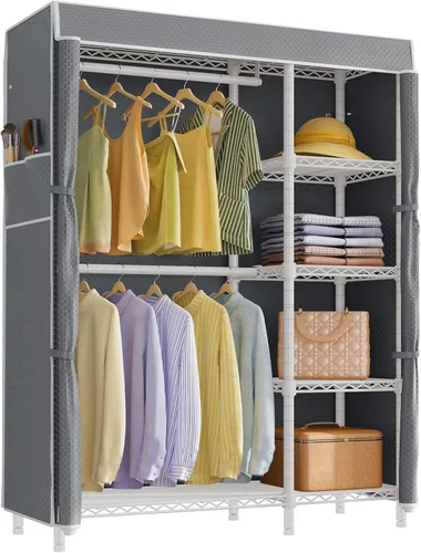 Vista 12 de VIPEK V7C - Percheros para ropa con cubierta, closets portátiles para colgar ropa, perchero resistente con estantes, armario de metal, capacidad