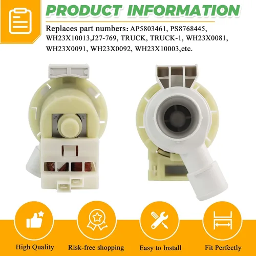 Vista 3 de Bomba de drenaje para lavadora WH23X10030 WH23X10013 de Techecook - Compatible con lavadora Hotpoint GE WH23X10013 WH23X0081 WH23X0091 WH23X0092