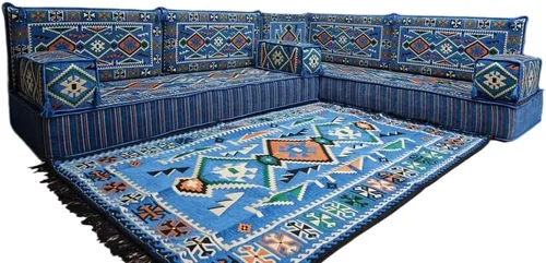 Vista 156 de arabicsofa Juego de asientos Jalsa en forma de L – Majlis árabe hecho a mano con almohadas de respaldo
