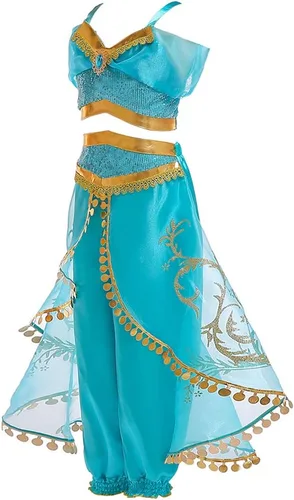Vista 2 de TOPINCN Disfraz de princesa jazmín para niños pequeños, carnaval, Halloween, cosplay, cumpleaños, disfraz elegante