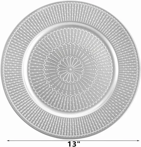 Vista 2 de DEAYOU Paquete de 12 platos de carga plateados, cargadores de cuentas de 13 pulgadas para platos de cena, platos de carga redondos reutilizables