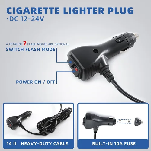 Vista 5 de Luces de baliza estroboscópicas ámbar con base magnética, barra de luz mini de emergencia de flash de seguridad de 12-24V para camiones, vehículos