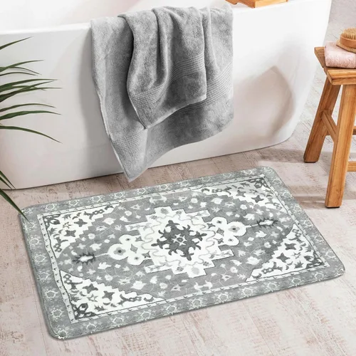 Vista 28 de Uphome Alfombra de baño vintage, azul, bohemio, antideslizante, oriental, suave, lavable a máquina, lindas alfombras de baño tribales florales