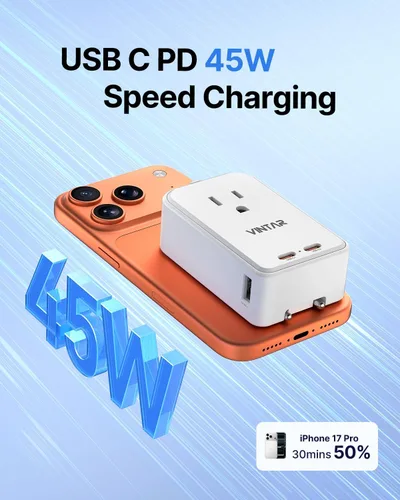 Vista 8 de VINTAR 45W Universal Travel Adapter, Ultra Thin International Power Adapter