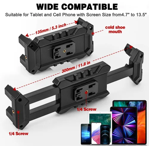 Vista 5 de Soporte para iPad para soporte de micrófono, soporte de música para tableta con abrazadera en C para soporte de partituras, soporte de teléfono