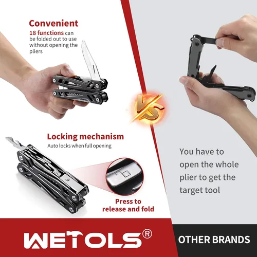 Vista 5 de Regalos de Navidad para hombres, papá, WETOLS 21-en-1 multiherramientas con cuchillo de bolsillo, alicates autoblocantes de acero inoxidable con 8