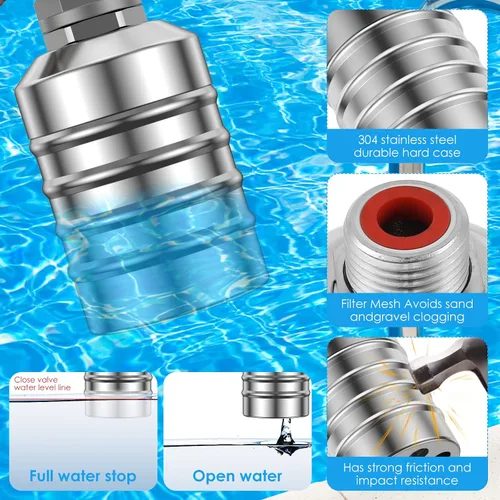 Vista 5 de Válvula de flotador de control de nivel de agua, válvula de bola flotante automática de acero inoxidable, mini apagado automático, controlador