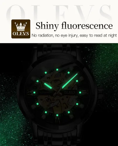Vista 5 de OLEVS Reloj mecánico automático de esqueleto dorado para hombre con cuerda automática vestido de lujo brillante acero inoxidable resistente al agua