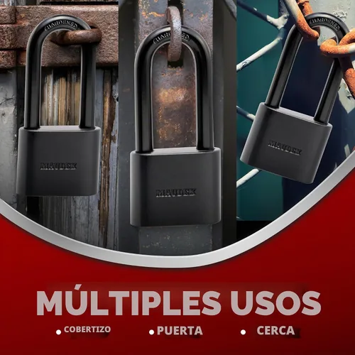 Vista 3 de Maudex® PBE40 - Candado resistente a la intemperie, protección confiable con 5 llaves, revestimiento protector, acero duradero