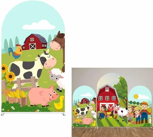 Vista 8 de HUAYI Cubierta de fondo de arco de granjero rojo de dibujos animados para fiestas de granja para niños, decoraciones de fondo de Chiara, cubiertas