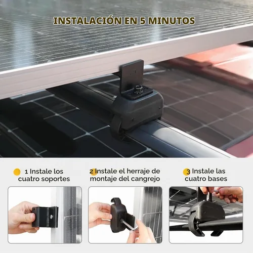 Vista 7 de Kit de montaje en cangrejo para panel solar BougeRV para autos con barras transversales, abrazaderas de techo para portaequipajes se ajusta a
