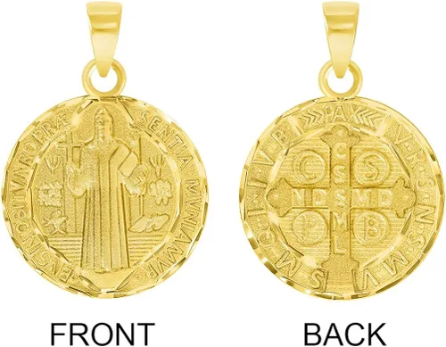 Vista 4 de Colgante de oro amarillo macizo de 14 quilates con forma redonda de San Benito reversible
