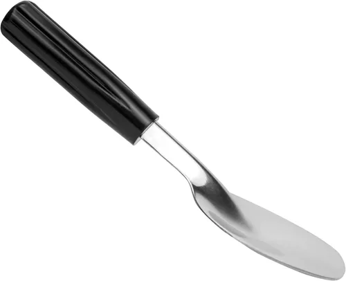 Vista 2 de Cuchara de pala para helado con mango negro sin doblar, acero inoxidable resistente, perfecta para recoger y servir golosinas congeladas