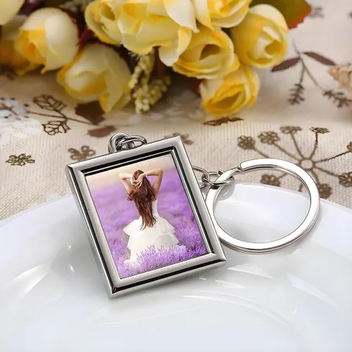 Vista 6 de Juego de llaveros con marco de fotos, 3 unidades, marco de fotos en blanco de acero inoxidable, llaveros y llavero, regalo de recuerdo personalizado