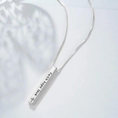 Vista 6 de WINNICACA Collares de barra para mujer, collar de ópalo de plata esterlina para mujer, collar de barra vertical, collar de fe esperanza, amor