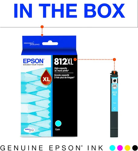 Vista 3 de Epson T812 DURABrite Ultra Ink Cartucho cian de alta capacidad (T812XL220-S) y T812 DURABrite Ultra Ink Cartucho amarillo de alta capacidad