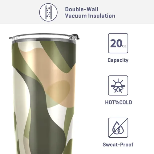 Vista 4 de Camouflage Green White Stainless Steel vacuum insulated water bottle Leak-proof Lid and Straw 20oz travel coffee mug for travel reusable vacuum
