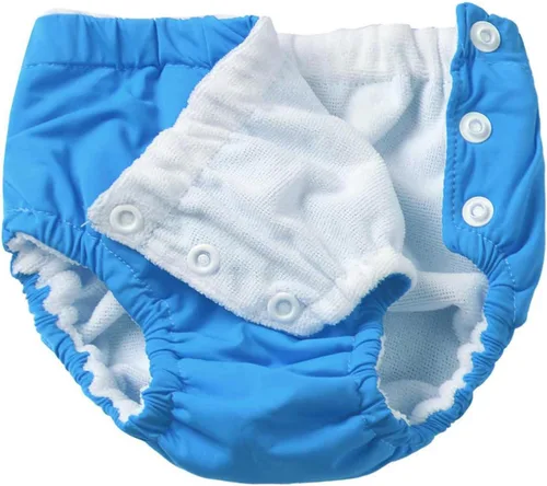 Vista 3 de iiniim Pañales de natación reutilizables para bebés niños y niñas, pañales lavables para piscina, pantalones de natación, color azul, de 12 a 18