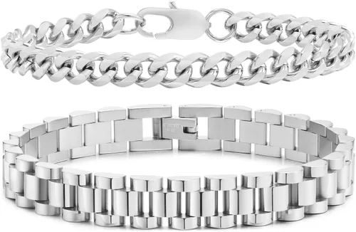Vista 10 de VNOX 2 Pcs Sturdy Stainless Steel Chain Bracelet for Men Women Negro