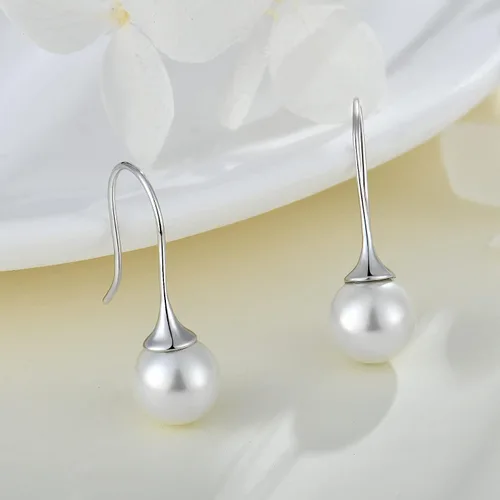 Vista 5 de Pendientes de perlas de plata de ley 925 para mujer, pendientes colgantes con joyas