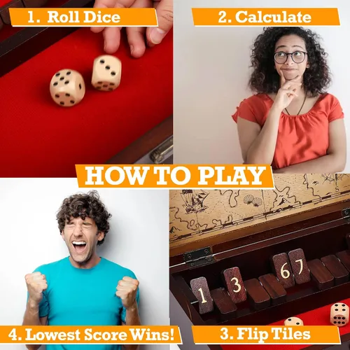 Vista 6 de STERLING Juego de 12 números Shut The Box Caja de madera Estuche de viaje con temática náutica Juego de dados familiares para niños y adultos