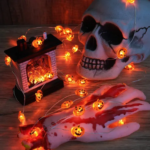 Vista 6 de Luces de calabaza de Halloween, paquete de 2 luces LED de calabaza que