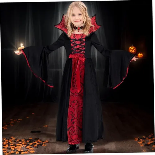 Vista 4 de Disfraz de vampiro para niños, disfraz de vampiro para niñas, gótico real