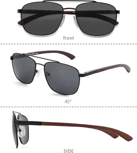 Vista 2 de ZENOTTIC Gafas de sol polarizadas de madera aviadora para hombre 100 protección UV pesca conducción de golf
