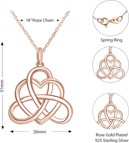 Vista 5 de Collar con colgante de corazón de nudo celta de triángulo irlandés para mujer rosa-dorado-plateado