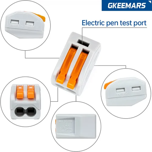 Vista 6 de 50 conectores de cable de palanca, conectores de empalme compactos para cables flexibles trenzados sólidos (2 conductores-naranja)