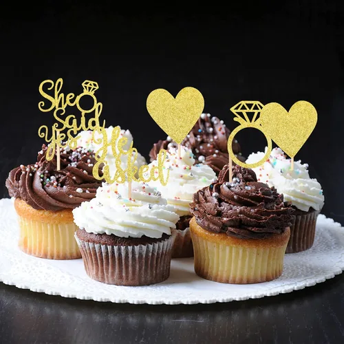 Vista 5 de 24 piezas de adornos para cupcakes con anillo de corazón con purpurina para despedida de soltera, boda, compromiso, despedida de soltera, despedida