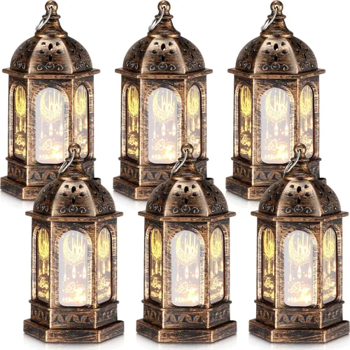 Vista 7 de Threan 2 faroles de Ramadán con luces LED mini Eid Mubarak, decoraciones de Ramadán para el hogar, mesa, pared, centros de mesa y decoración