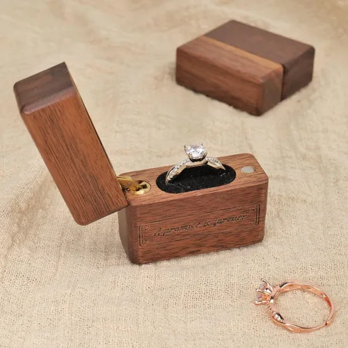 Vista 5 de Yookin Caja de anillo de madera portátil, caja de anillo de madera, compromiso, propuestas, ceremonia de boda, caja de anillo de exhibición